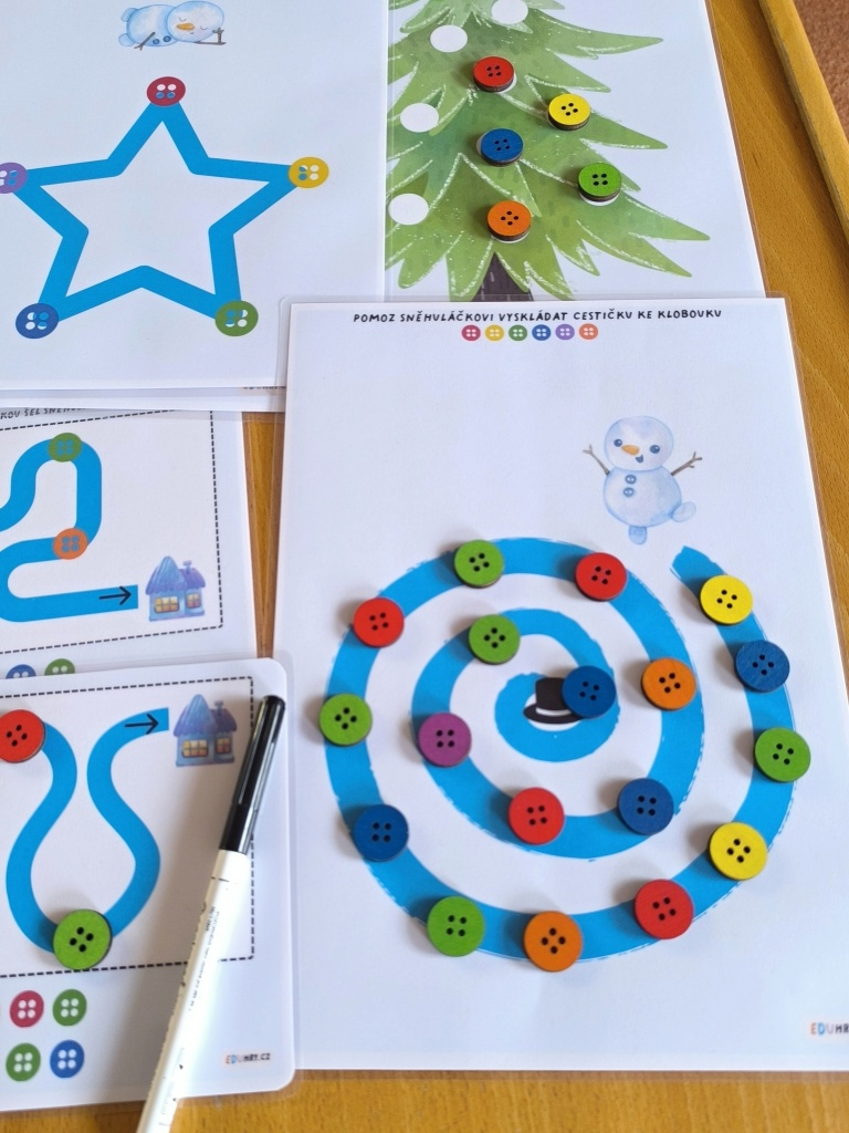 Aktivity zimní PDF sněhuláček barvy sensory cestičky-6